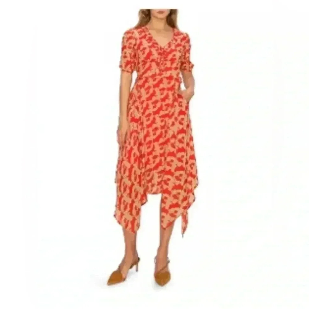 MELLODAY V-Neck Short Sleeve Paisley Print Midi Dress In Red Cream - Picture 10 of 11